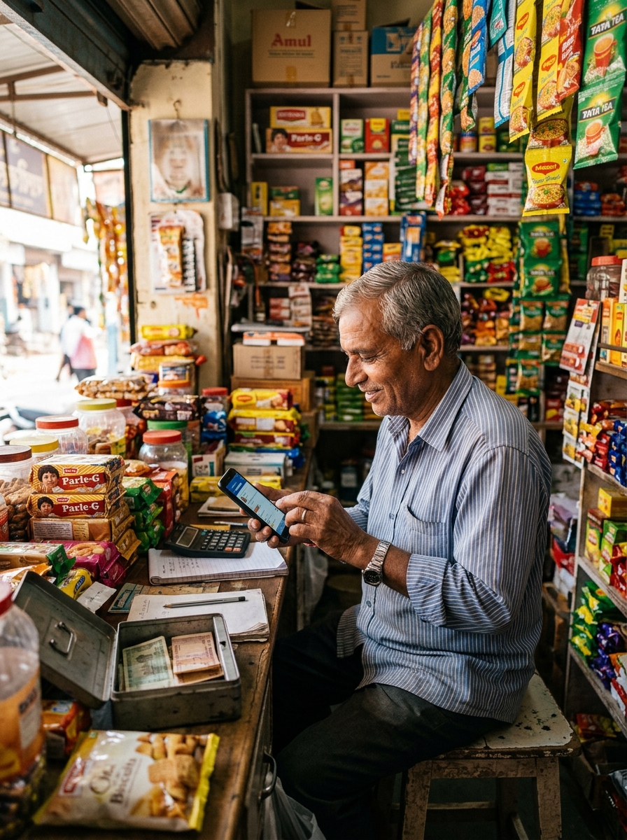 Local shop owner managing their business on a phone