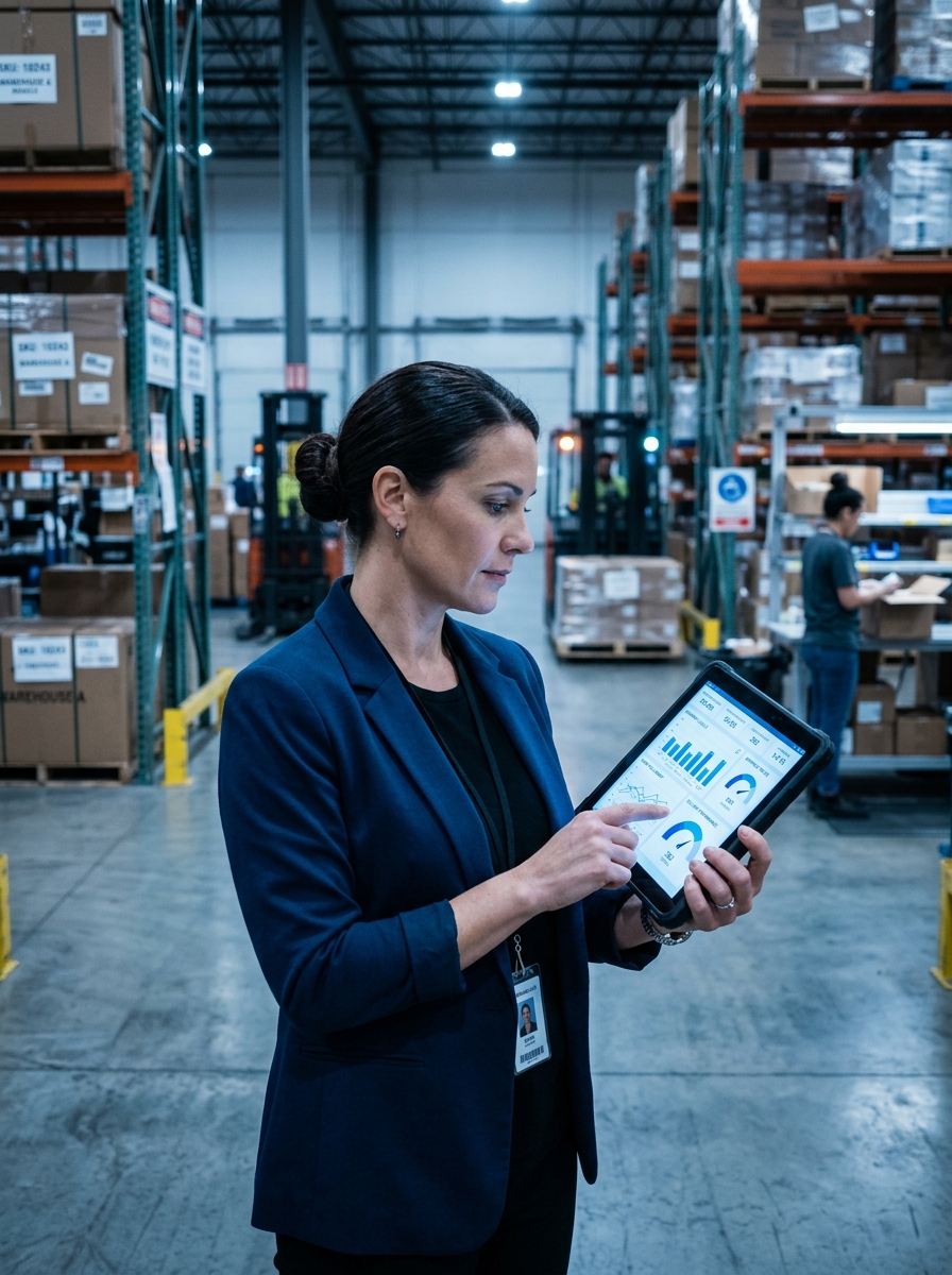 Operations manager reviewing a dashboard on a tablet